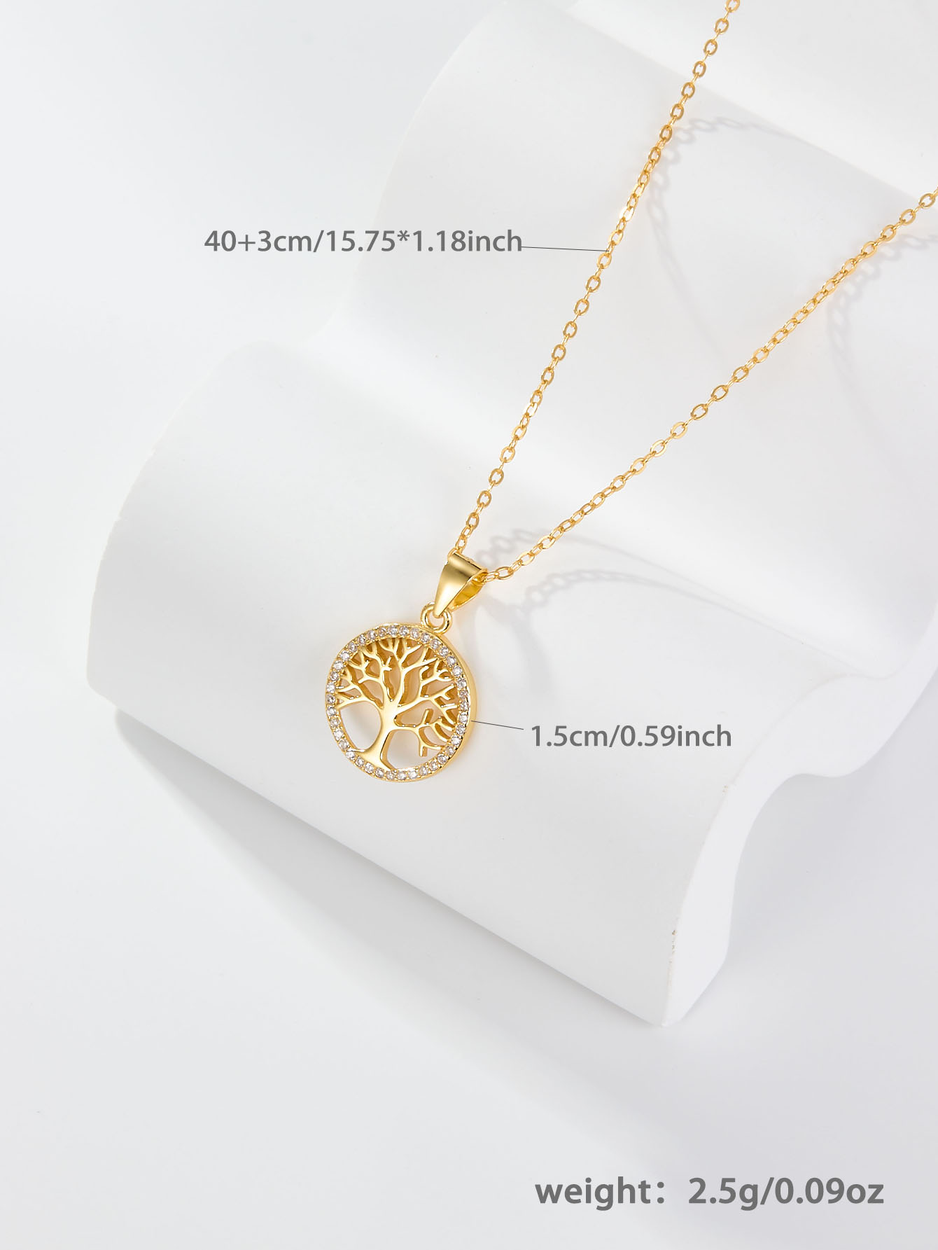 Casual Simple Style Round Tree Sterling Silver Plating Hollow Out Inlay Zircon 18k Gold Plated White Gold Plated Pendant Necklace display picture 8