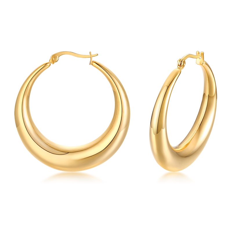 1 Pair Simple Style Commute Solid Color Plating 304 Stainless Steel Gold Plated Hoop Earrings display picture 1