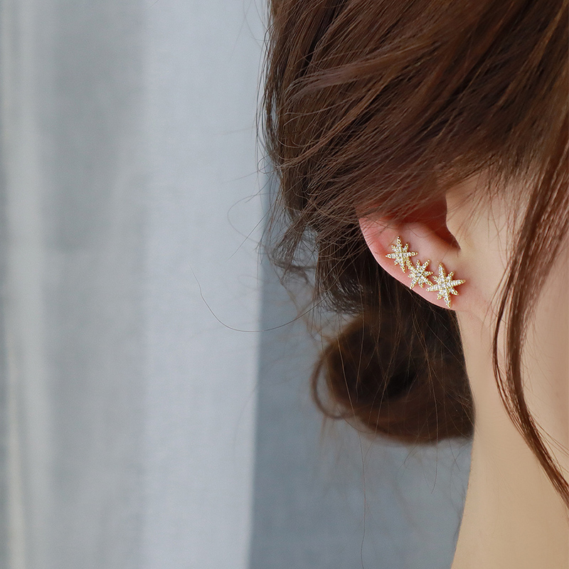 1 Pair Ig Style Simple Style Star Asymmetrical Plating Inlay Copper Zircon 14k Gold Plated Ear Studs display picture 4