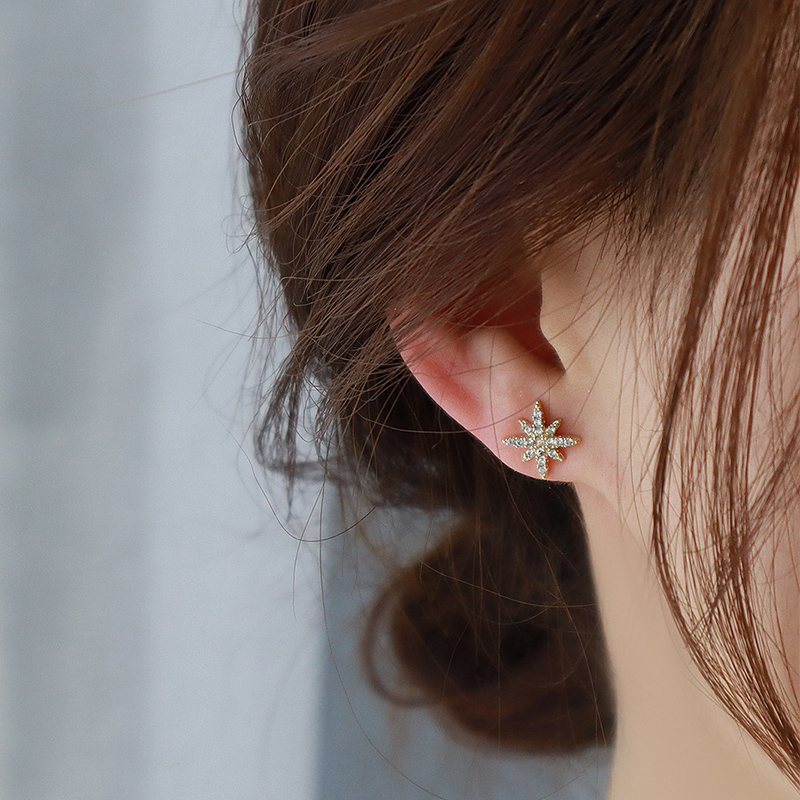 1 Pair Ig Style Simple Style Star Asymmetrical Plating Inlay Copper Zircon 14k Gold Plated Ear Studs display picture 5