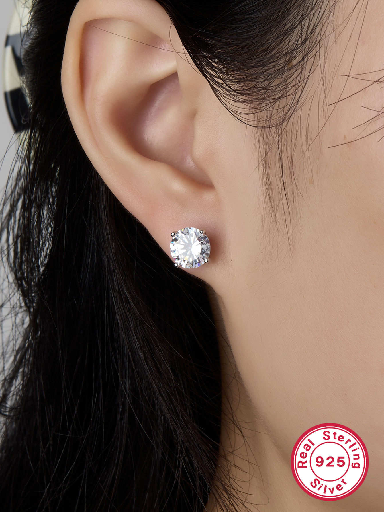1 Pair Elegant Luxurious Round Oval Plating Inlay Sterling Silver Zircon White Gold Plated Ear Studs display picture 4