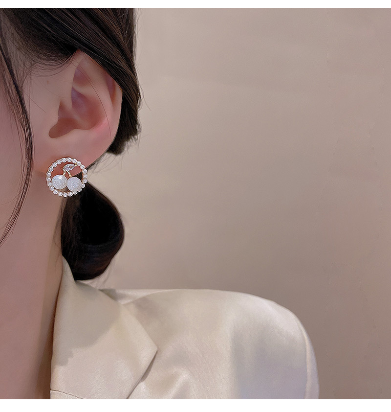 1 Paire Sucré Style Coréen Cerise Placage Évider Incruster Alliage Strass Perle Plaqué Or Boucles D'oreilles display picture 4