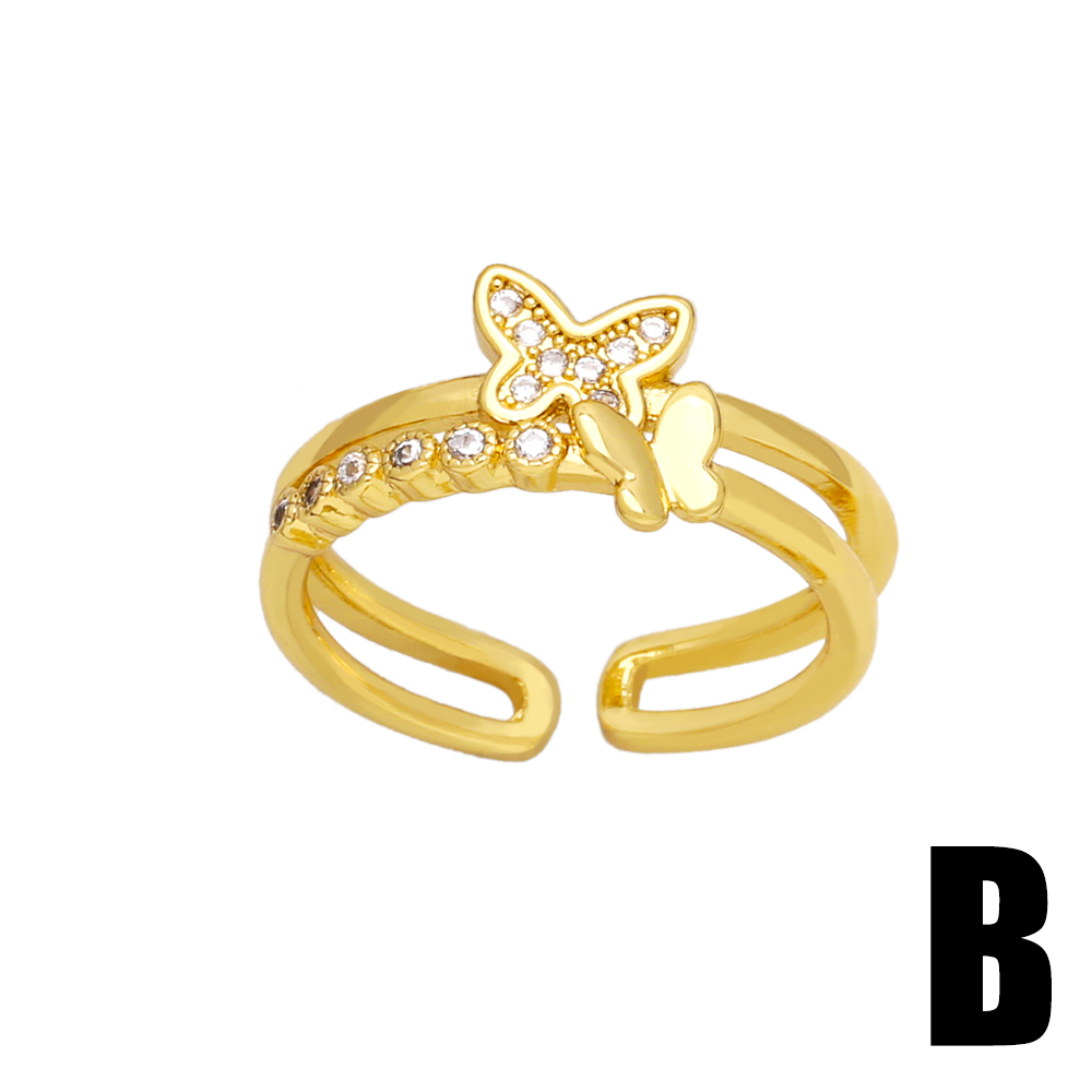 Simple Style Shiny Butterfly Copper Plating Inlay Shell Zircon 18k Gold Plated Open Rings display picture 5