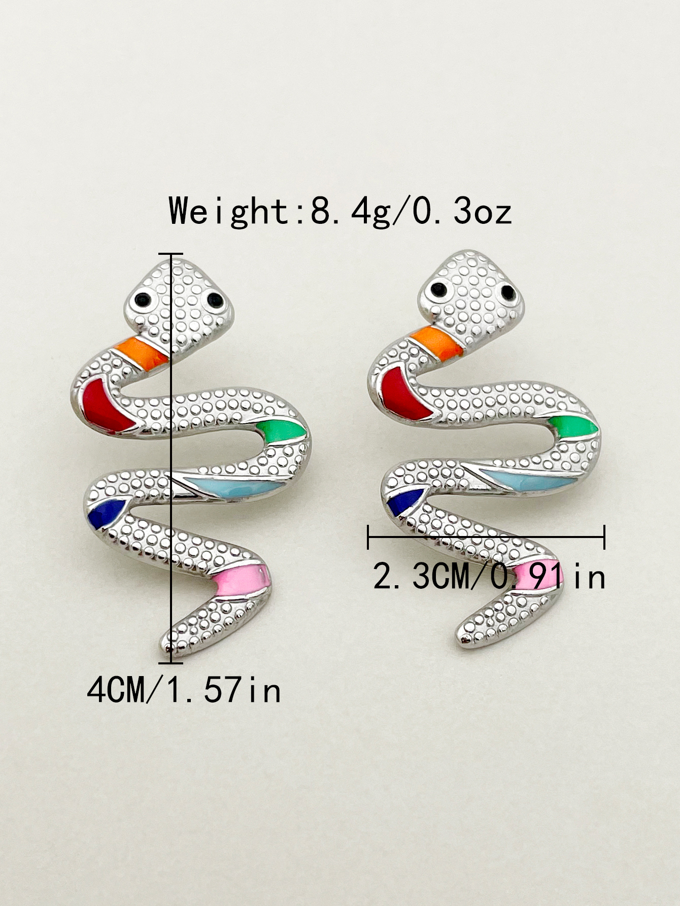 1 Pair Exaggerated Funny Snake Polishing Enamel Plating 304 Stainless Steel 14K Gold Plated Ear Studs display picture 2