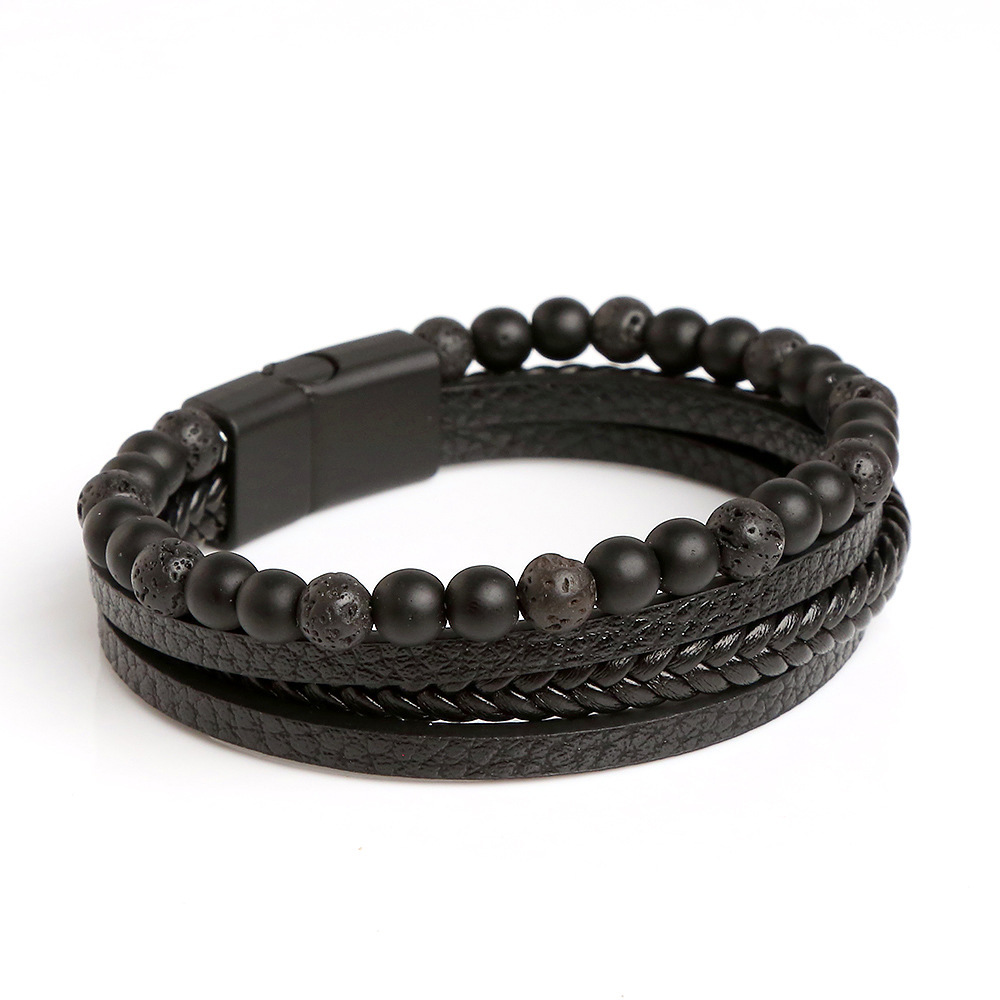 Casual Vacation Round Pu Leather Alloy Natural Stone Beaded Handmade Men's Bracelets display picture 12