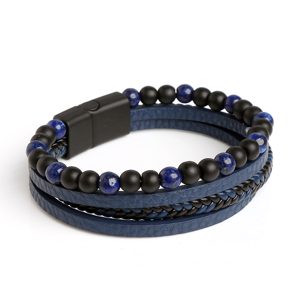 Casual Vacation Round Pu Leather Alloy Natural Stone Beaded Handmade Men's Bracelets display picture 10