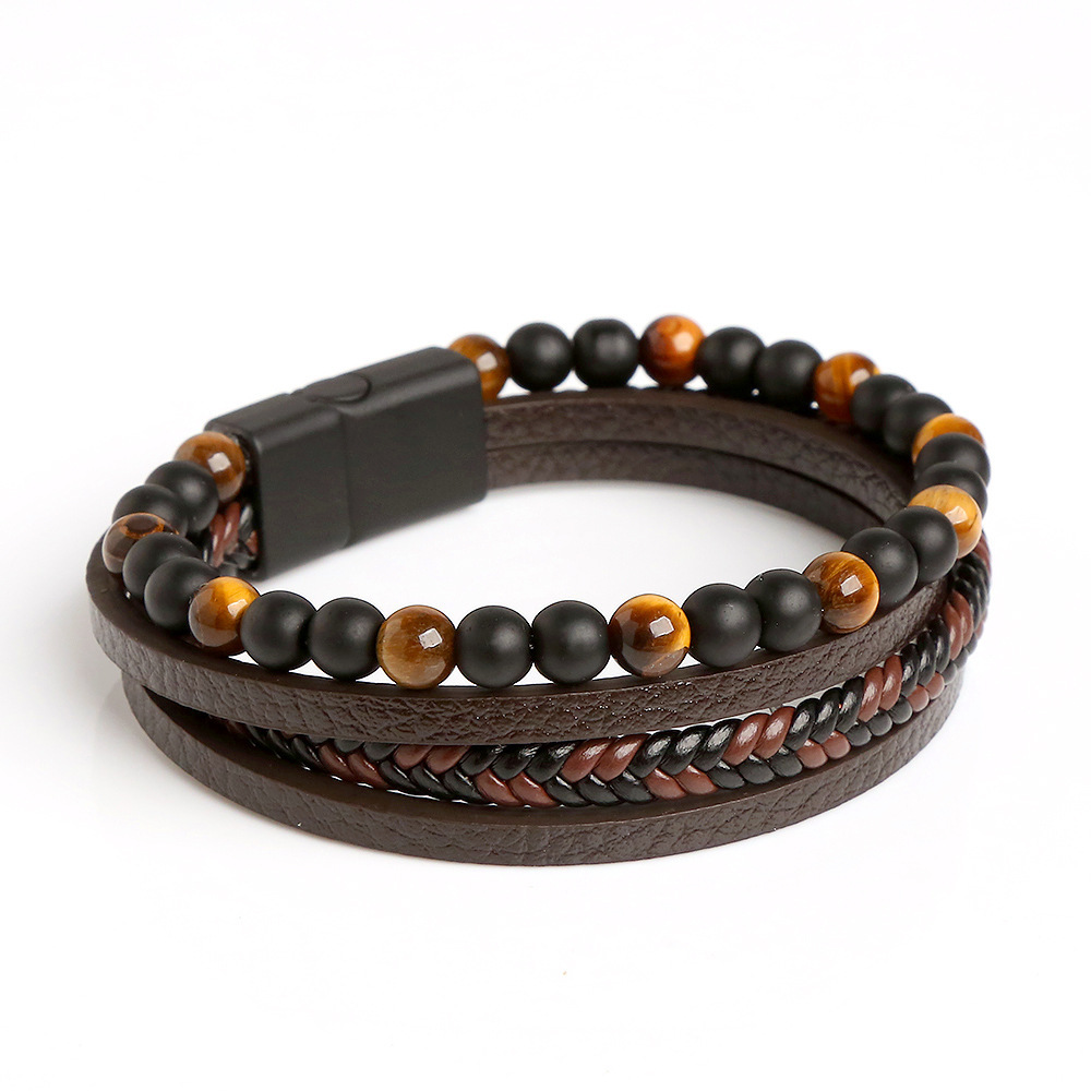 Casual Vacation Round Pu Leather Alloy Natural Stone Beaded Handmade Men's Bracelets display picture 11