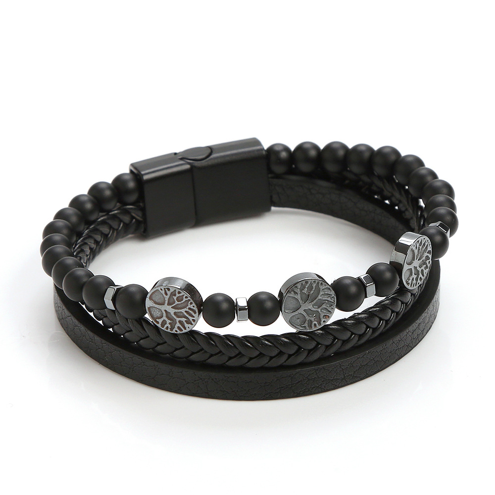 Casual Cool Style Tree Pu Leather Alloy Natural Stone Beaded Magnetic Braid Men'S Bracelets display picture 6