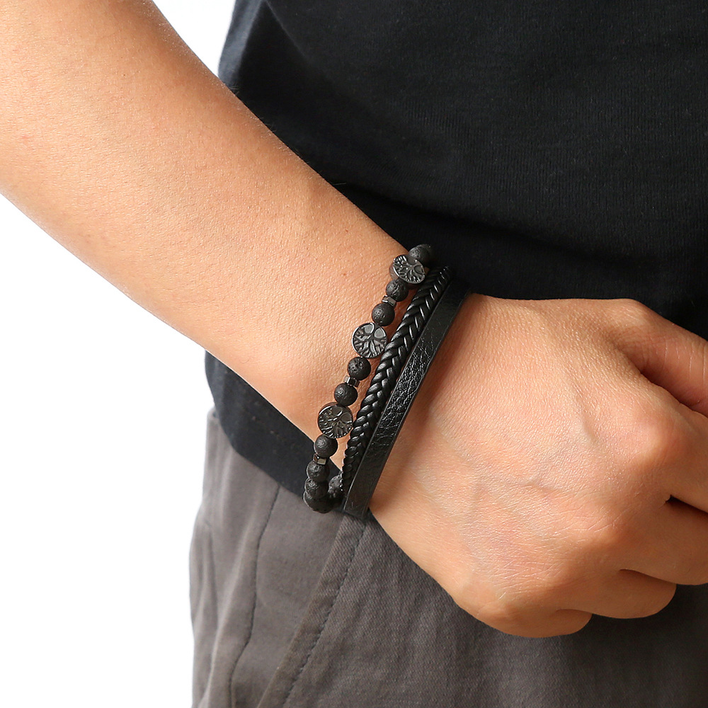 Lässig Toller Stil Baum Pu-Leder Legierung Ein Naturstein Perlen Magnetisch Flechten Männer Armbänder display picture 2