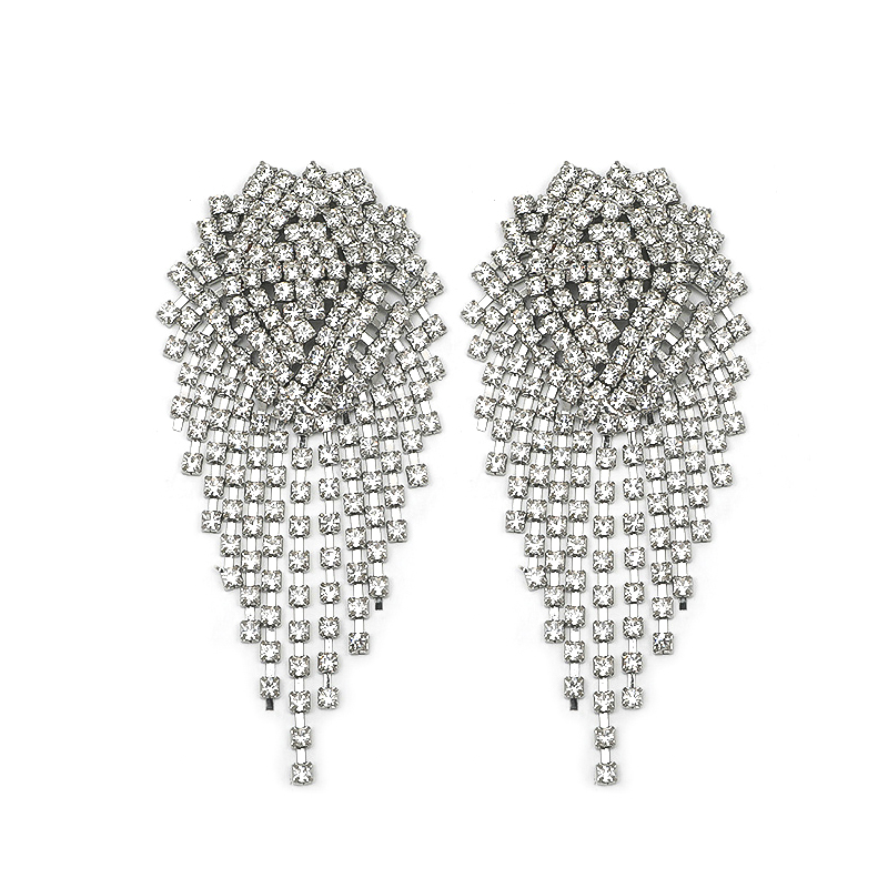 1 Pair Exaggerated Shiny Tassel Inlay Alloy Artificial Diamond Drop Earrings display picture 3