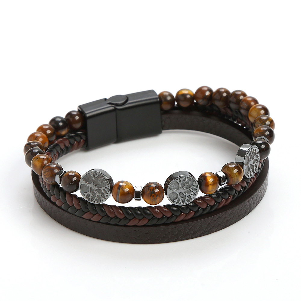 Casual Cool Style Tree Pu Leather Alloy Natural Stone Beaded Magnetic Braid Men'S Bracelets display picture 7