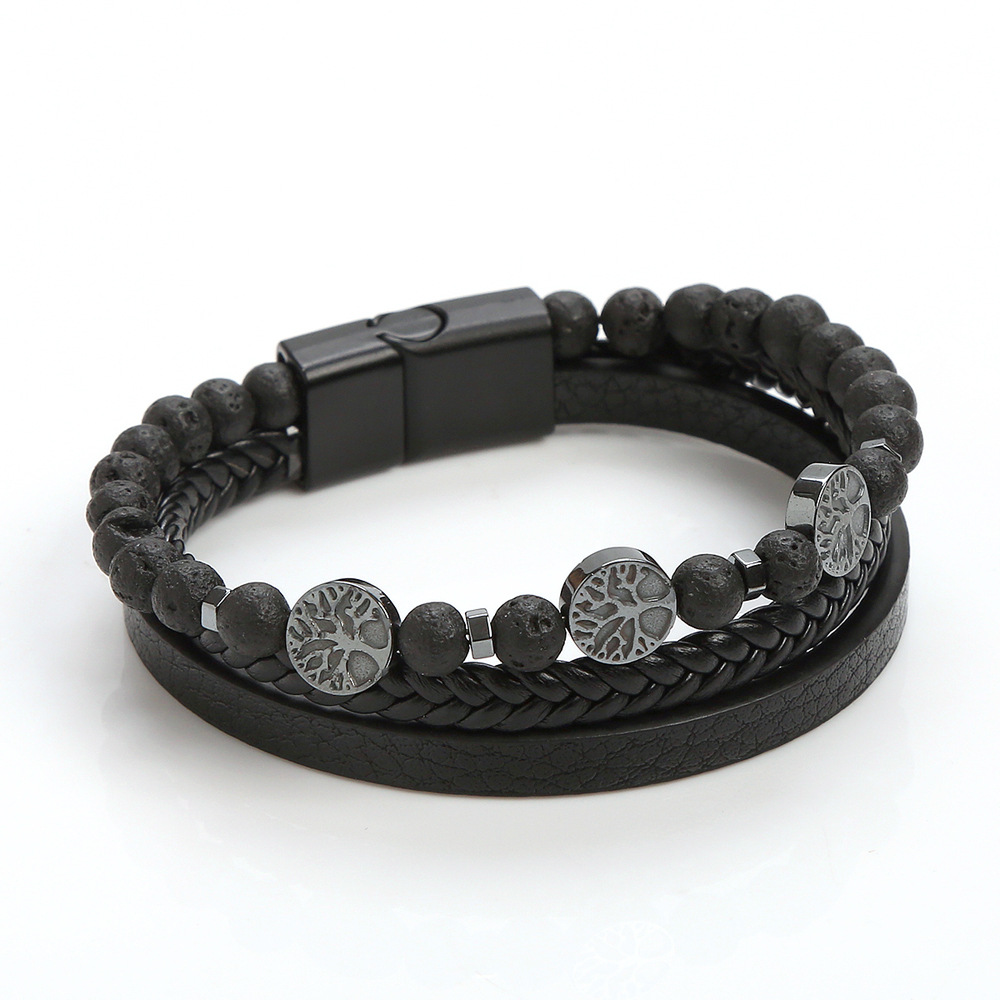 Casual Cool Style Tree Pu Leather Alloy Natural Stone Beaded Magnetic Braid Men'S Bracelets display picture 8