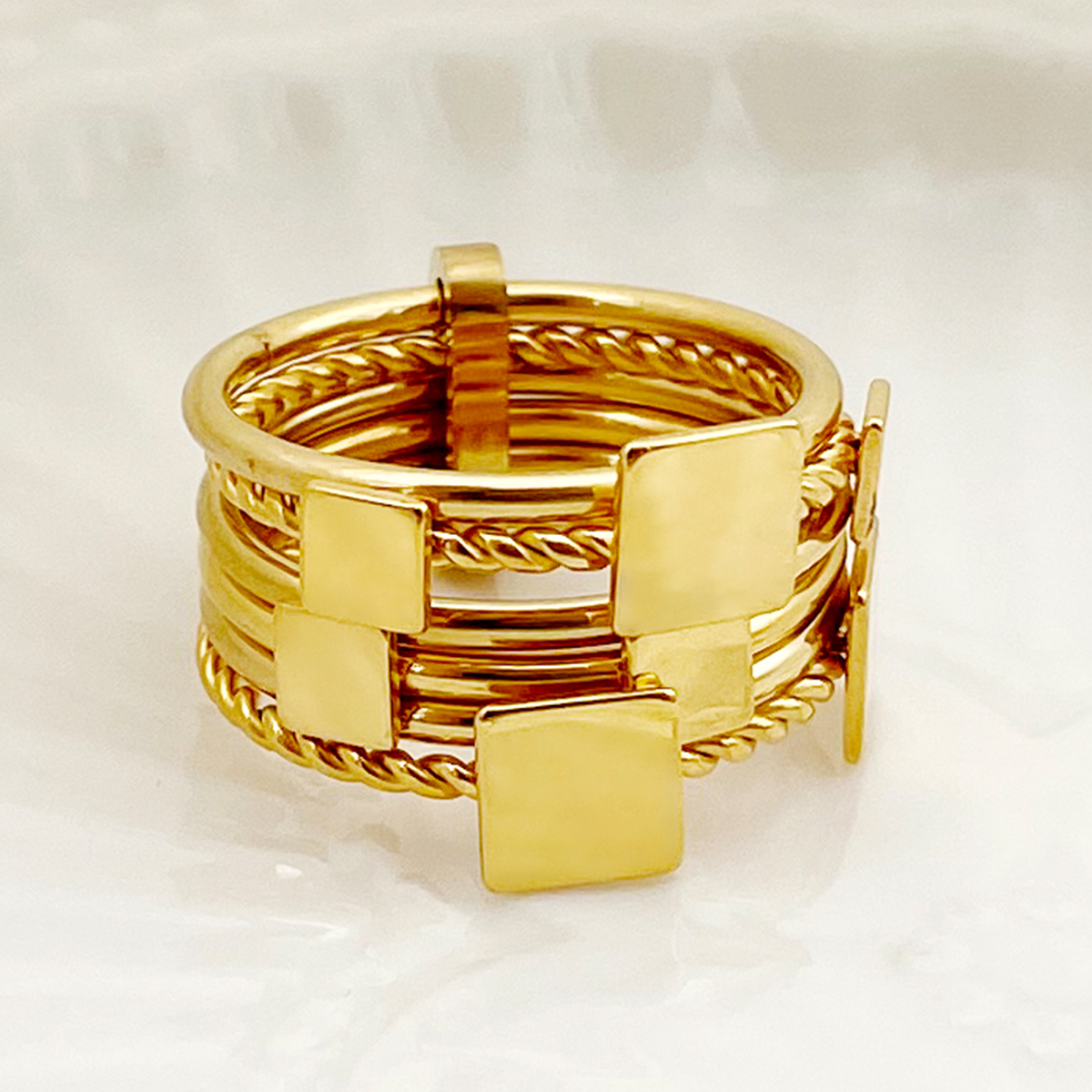 304 Stainless Steel 14K Gold Plated Simple Style Commute Plating Square Solid Color Rings display picture 1