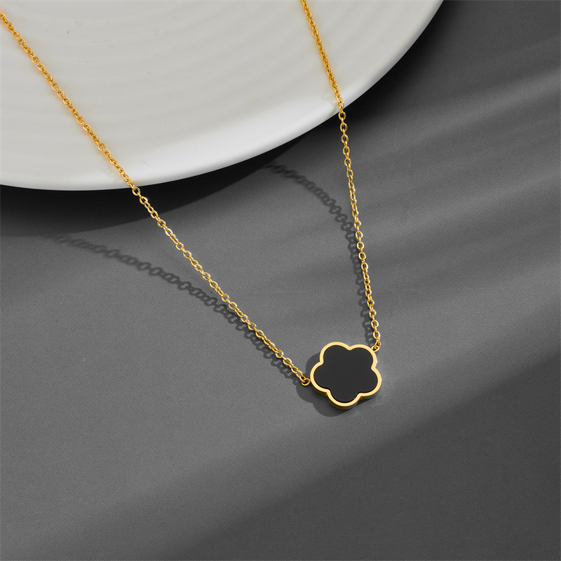Titanium Steel 18K Gold Plated Simple Style Inlay Plant Acrylic Bracelets Necklace display picture 5