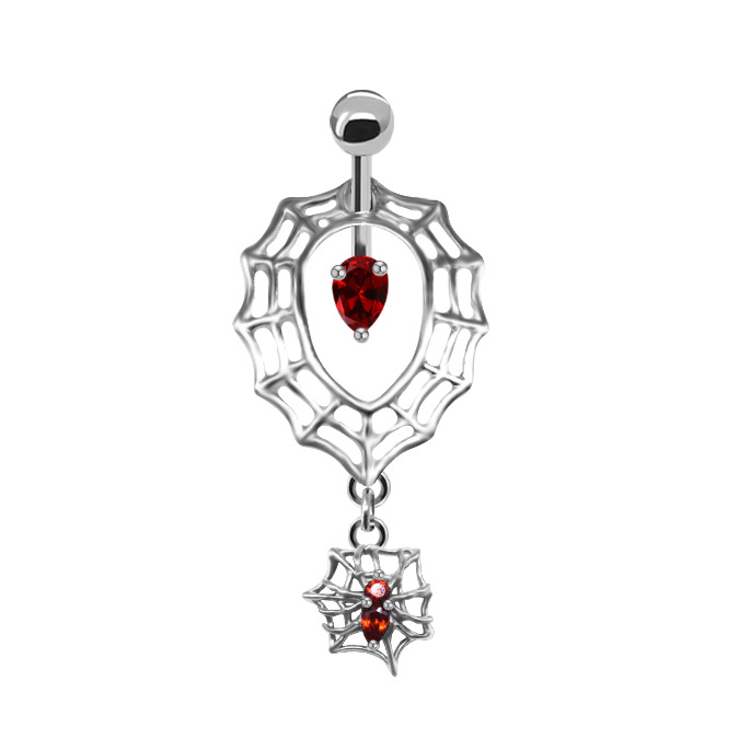 Vintage Style Streetwear Spider Web Stainless Steel Titanium Copper Epoxy Plating Inlay Artificial Gemstones Belly Ring display picture 1