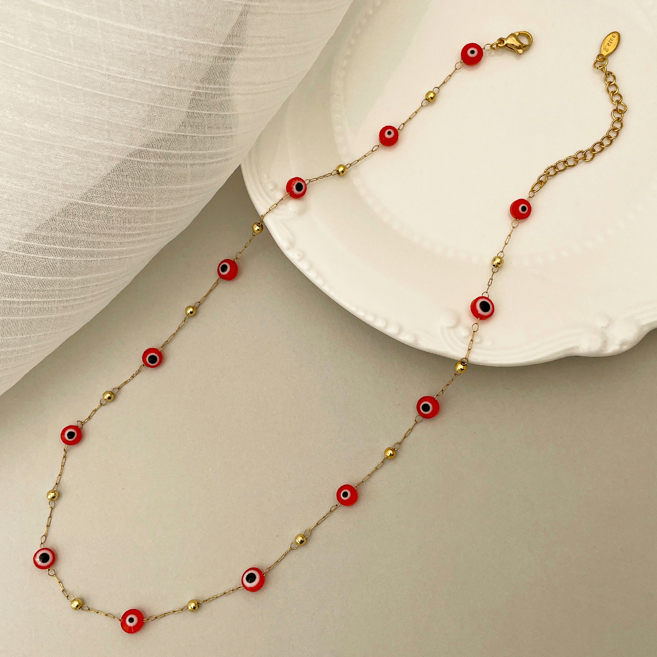 304 Stainless Steel Gold Plated Vintage Style Vacation Beaded Plating Devil'S Eye Beads Necklace display picture 2