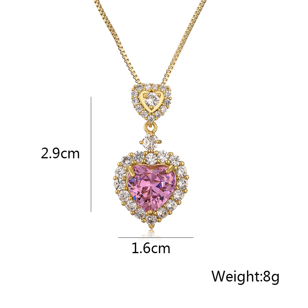 Simple Style Shiny Heart Shape Copper Plating Inlay Zircon 18k Gold Plated Pendant Necklace display picture 1