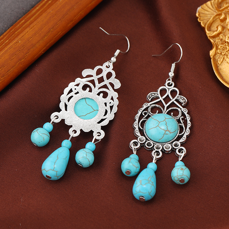 1 Pair Ethnic Style Bohemian Geometric Water Droplets Inlay Zinc Alloy Turquoise Drop Earrings display picture 5