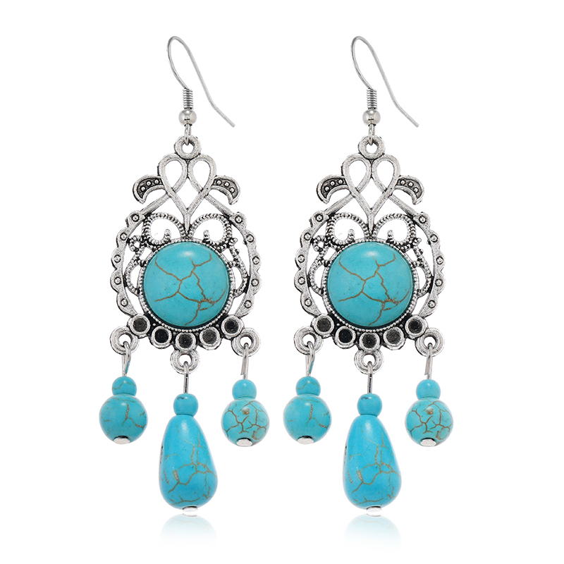 1 Pair Ethnic Style Bohemian Geometric Water Droplets Inlay Zinc Alloy Turquoise Drop Earrings display picture 1
