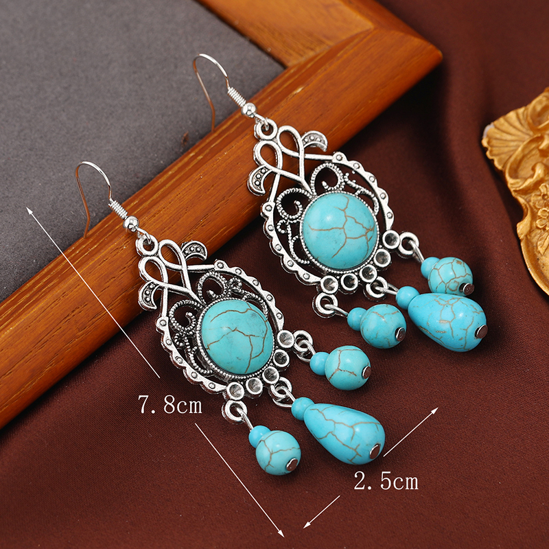 1 Pair Ethnic Style Bohemian Geometric Water Droplets Inlay Zinc Alloy Turquoise Drop Earrings display picture 4