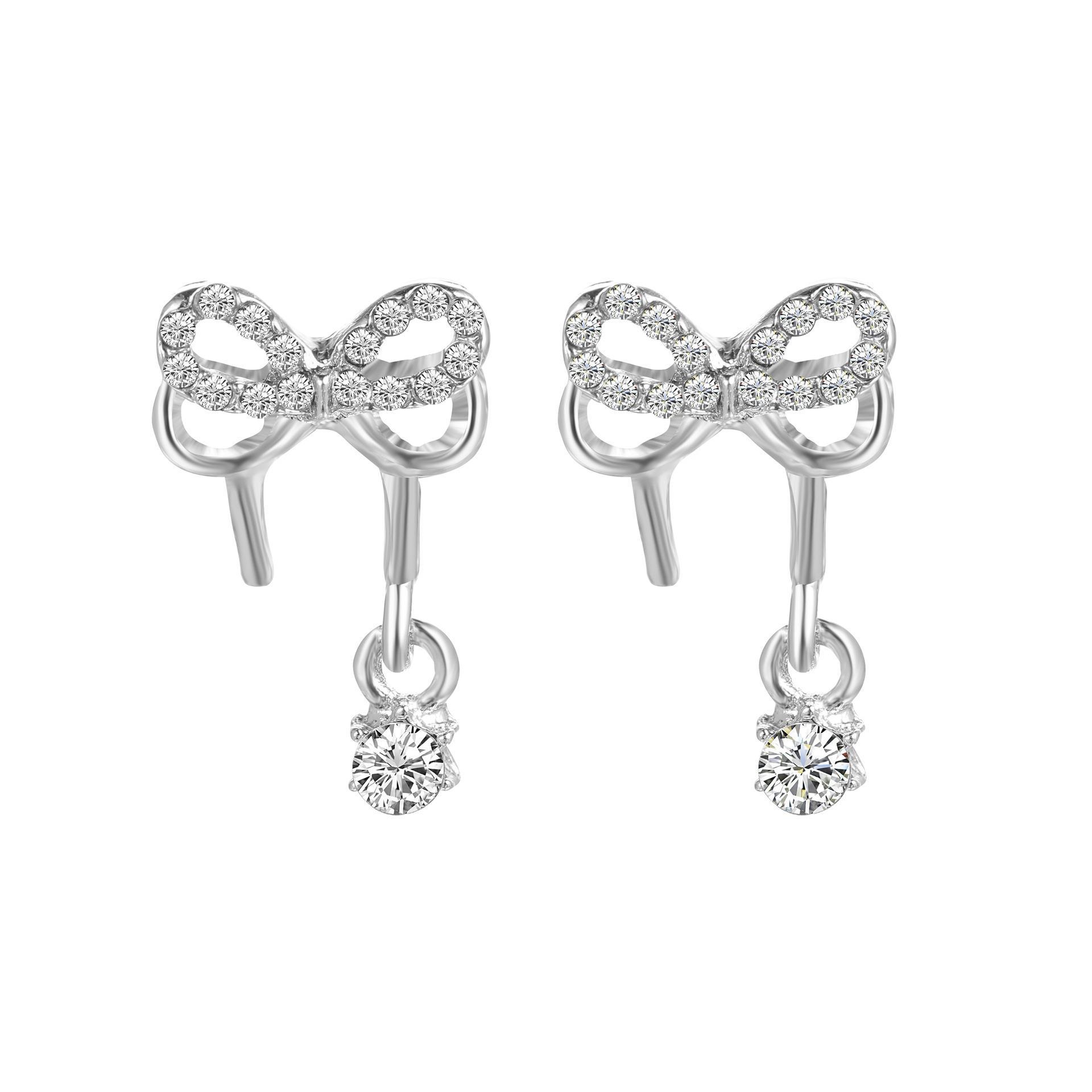 1 Pair Sweet Shiny Star Bow Knot Inlay Alloy Rhinestones Earrings display picture 7