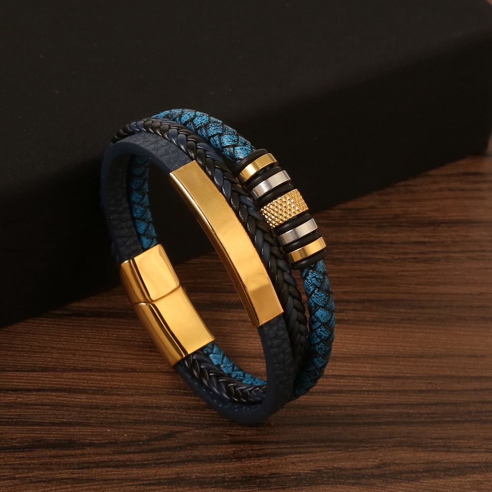 Stainless Steel Pu Leather Casual Hip-Hop Plating Magnetic Braid Stripe Plaid Twist Bracelets Bangle display picture 1