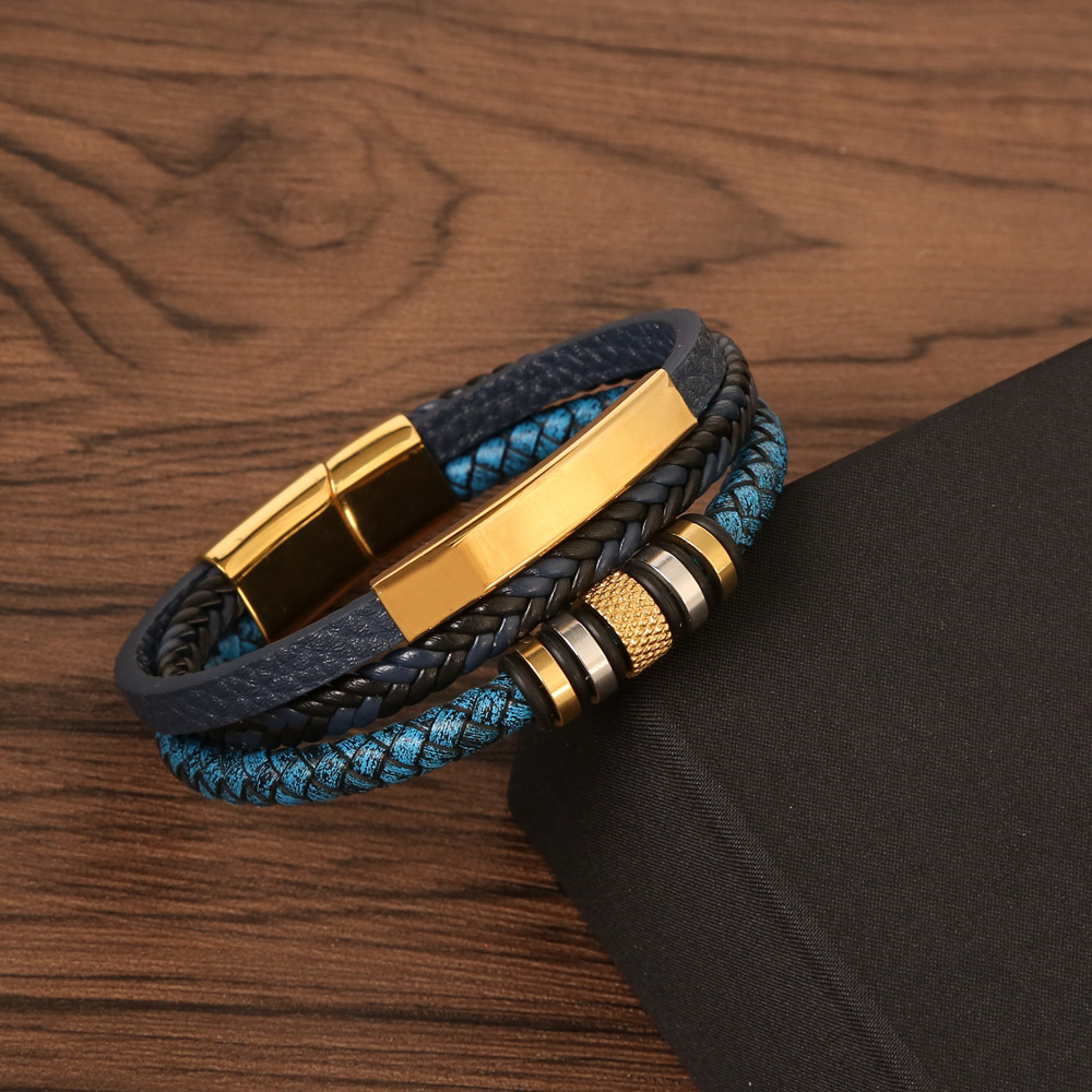 Stainless Steel Pu Leather Casual Hip-Hop Plating Magnetic Braid Stripe Plaid Twist Bracelets Bangle display picture 3
