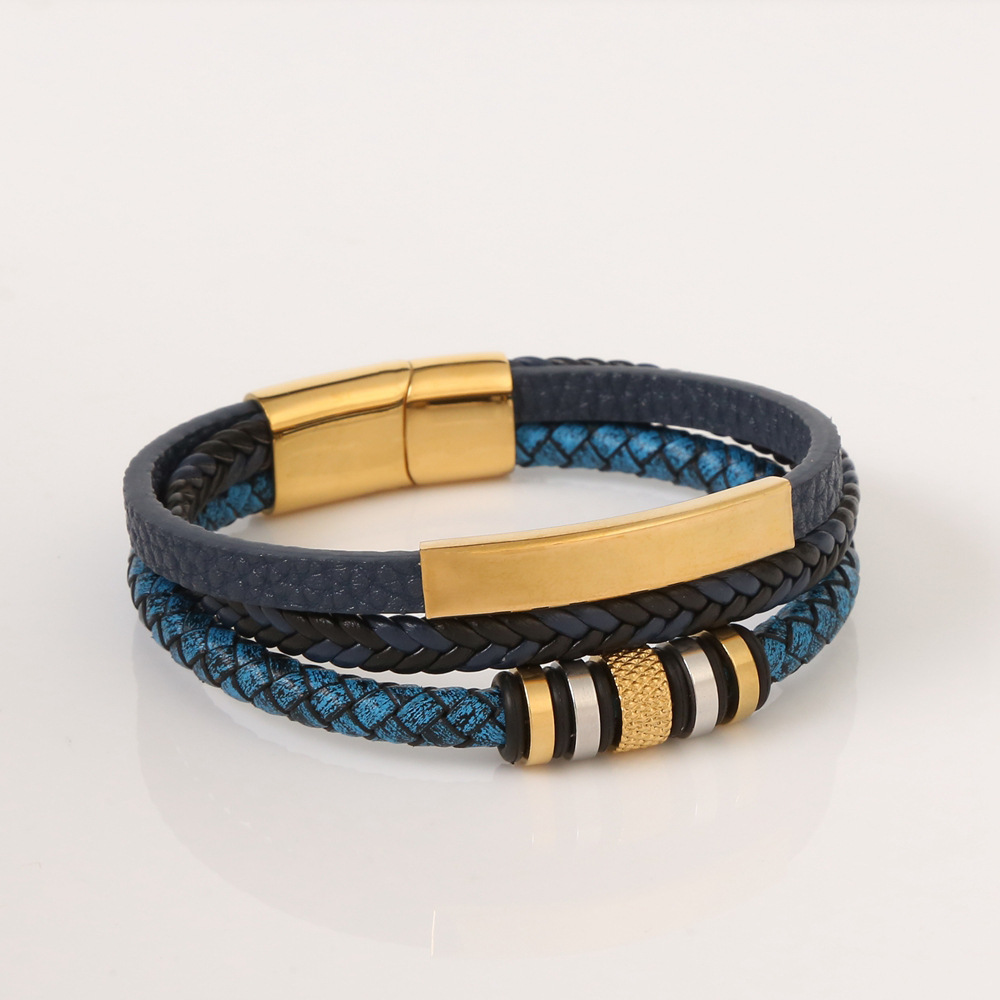 Stainless Steel Pu Leather Casual Hip-Hop Plating Magnetic Braid Stripe Plaid Twist Bracelets Bangle display picture 6