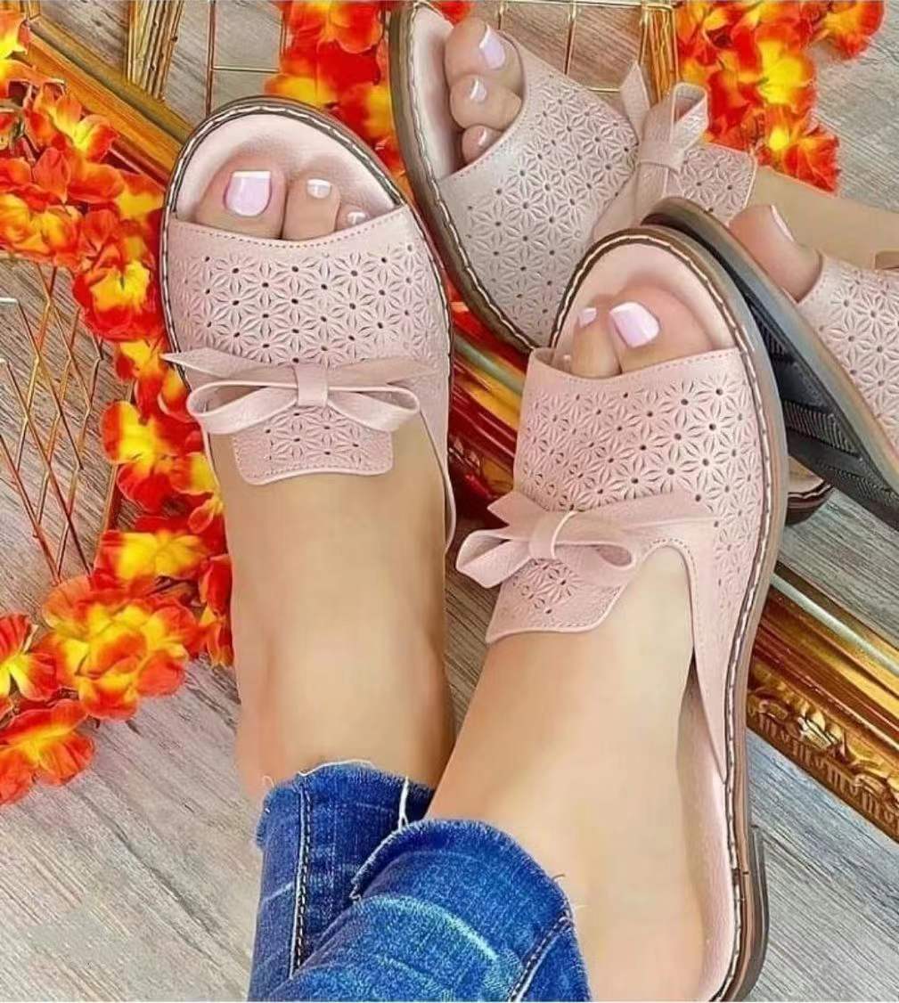 Women's Casual Solid Color Bowknot Sewing Thread Hollow Open Toe Casual Sandals display picture 3
