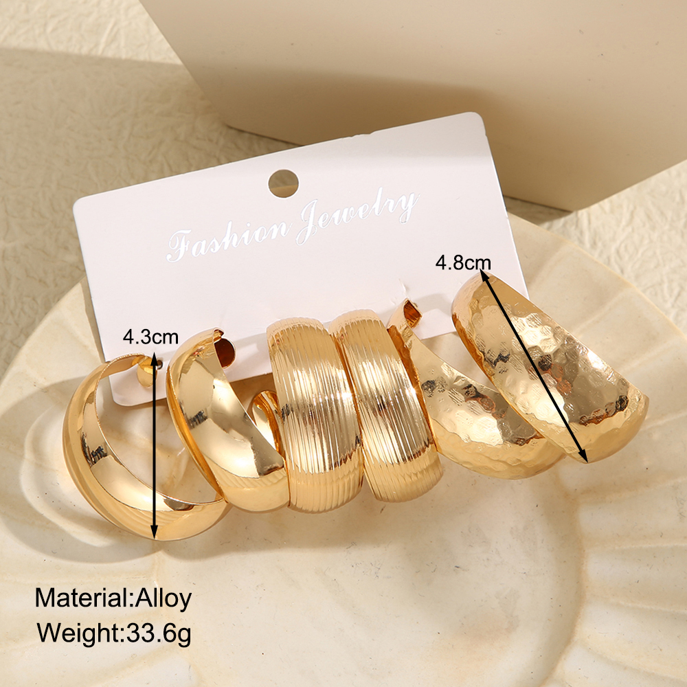 3 Pairs Vintage Style Exaggerated C Shape Round Plating Alloy Gold Plated Silver Plated Hoop Earrings display picture 3