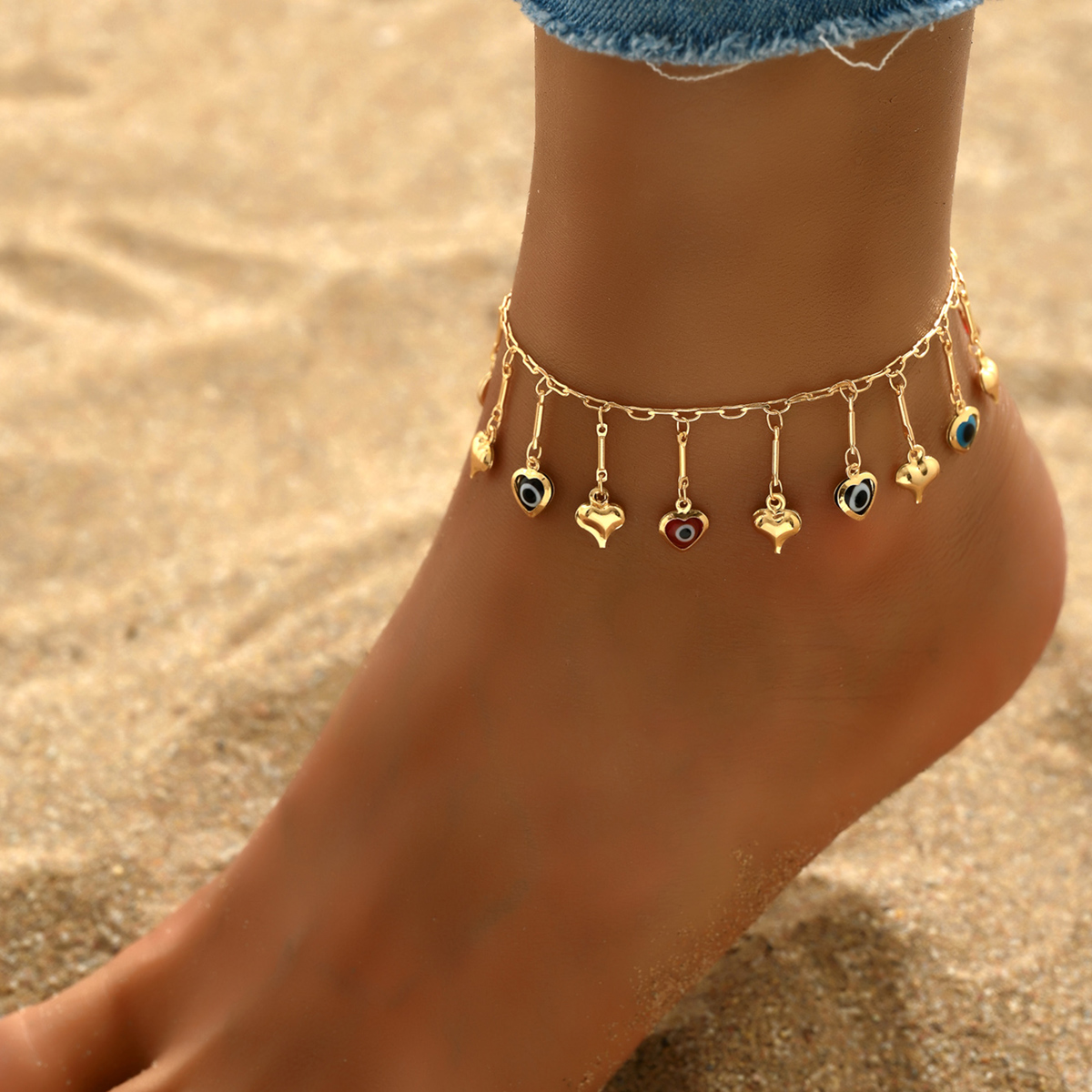 Beach Modern Style Sweet Heart Shape Butterfly Copper Tassel Plating 18K Gold Plated Women's Anklet display picture 1