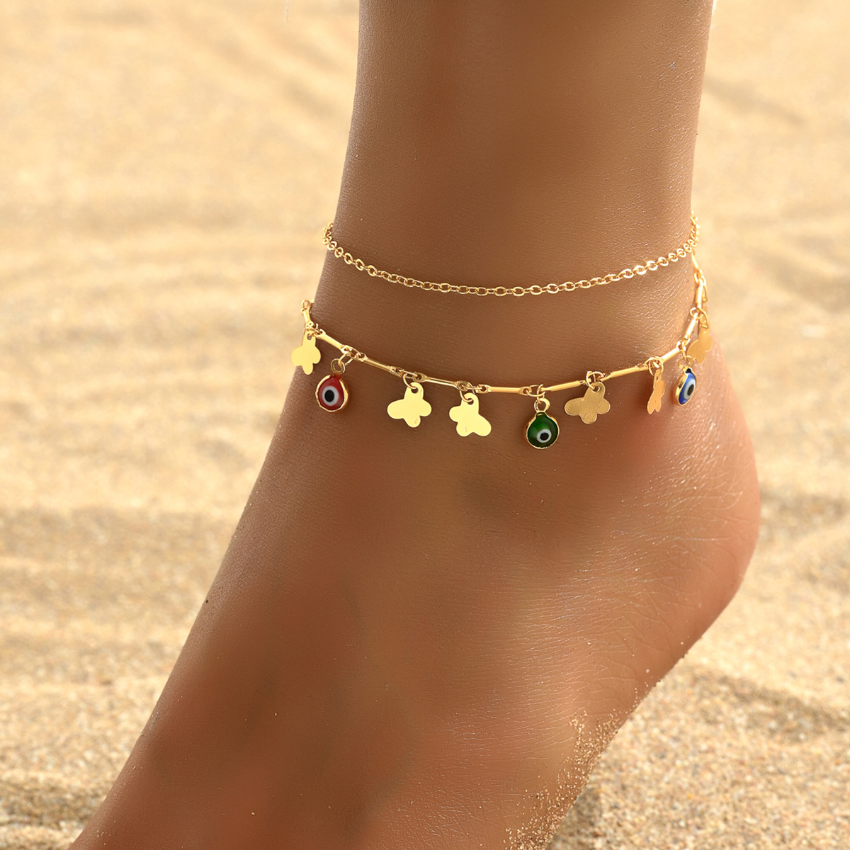 Beach Modern Style Sweet Heart Shape Butterfly Copper Tassel Plating 18K Gold Plated Women's Anklet display picture 7
