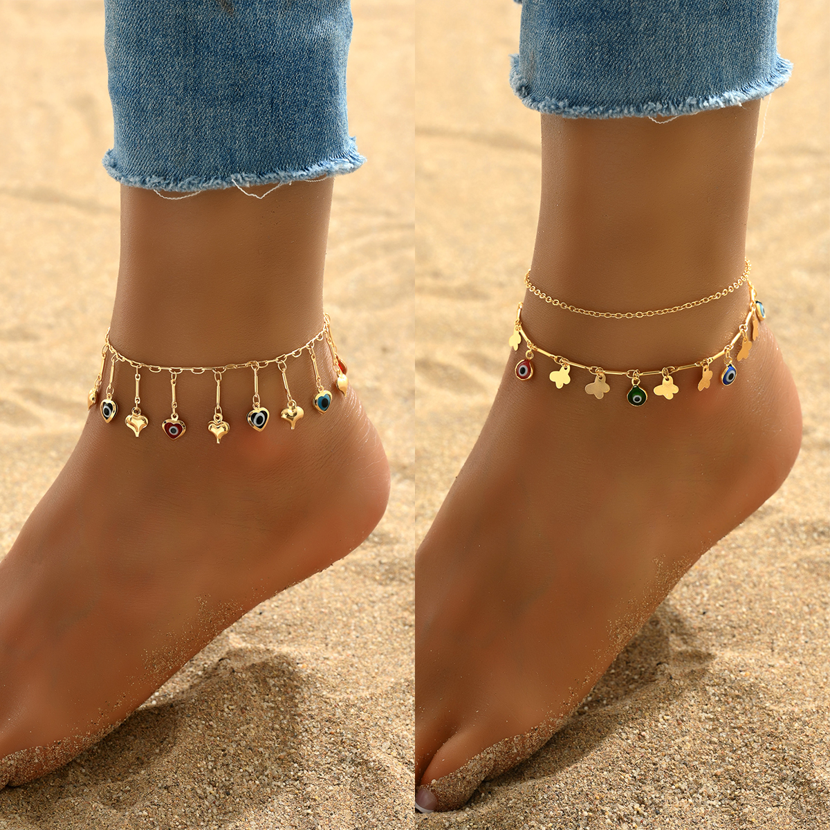 Beach Modern Style Sweet Heart Shape Butterfly Copper Tassel Plating 18K Gold Plated Women's Anklet display picture 2