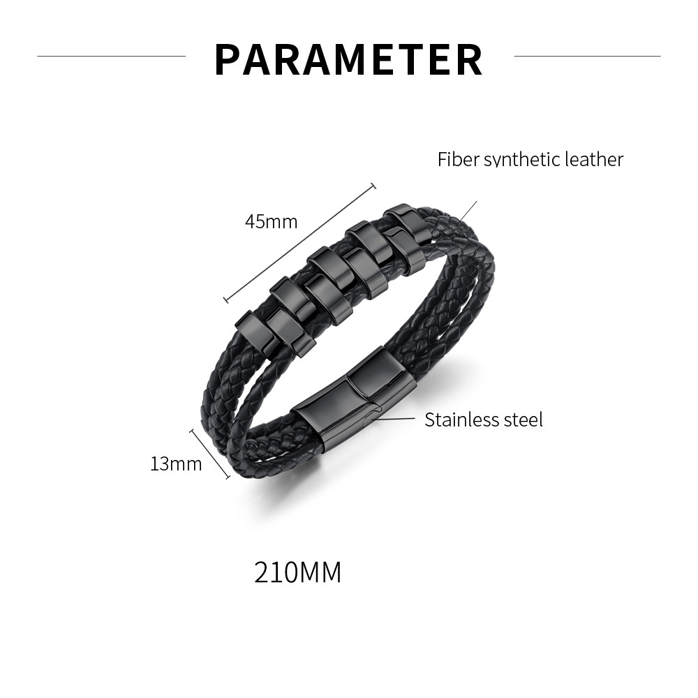 Hip-Hop Vintage Style Solid Color Stainless Steel Pu Leather Braid Artificial Leather Men'S Bangle display picture 11