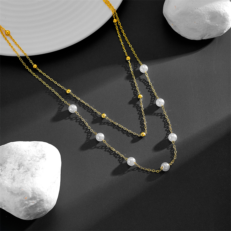 Stainless Steel 18K Gold Plated Elegant Plating Solid Color Layered Necklaces display picture 2