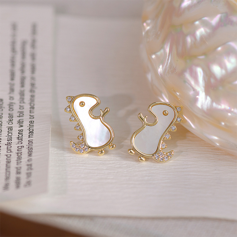 1 Pair Cute Simple Style Dinosaur Plating Inlay Copper Shell Zircon 14k Gold Plated Ear Studs display picture 1