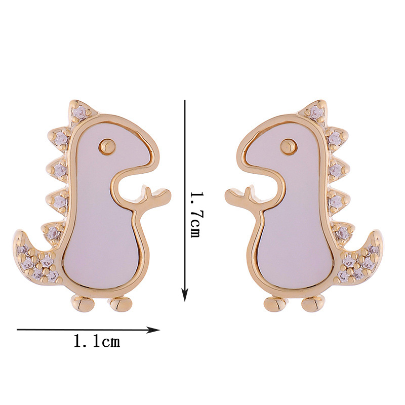 1 Pair Cute Simple Style Dinosaur Plating Inlay Copper Shell Zircon 14k Gold Plated Ear Studs display picture 2