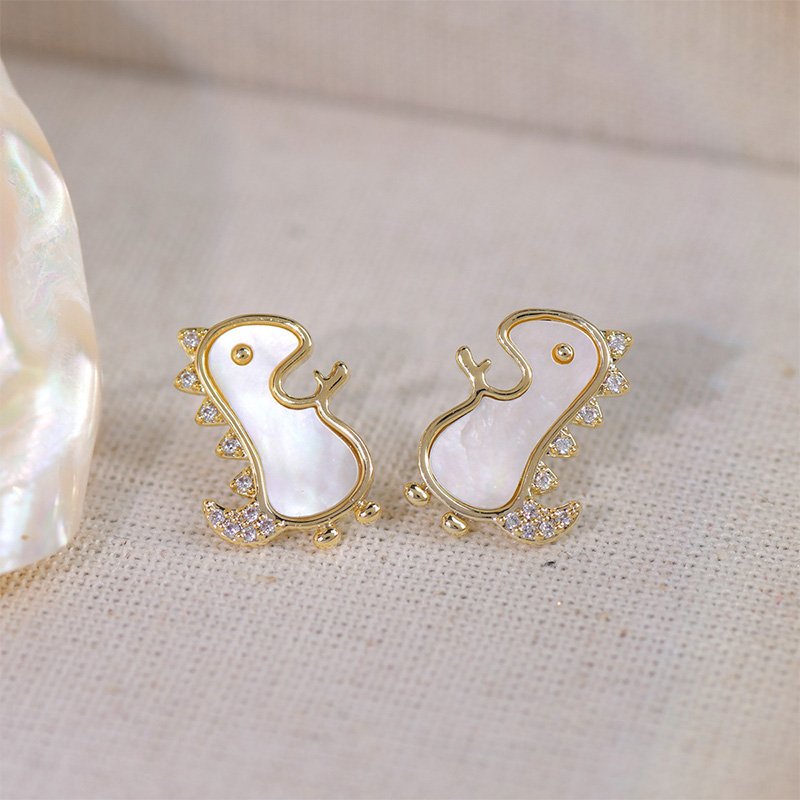 1 Pair Cute Simple Style Dinosaur Plating Inlay Copper Shell Zircon 14k Gold Plated Ear Studs display picture 4