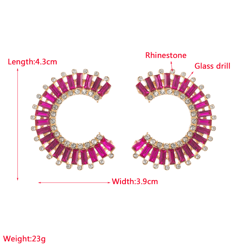 1 Pair Elegant Luxurious C Shape Rectangle Plating Inlay Alloy Rhinestones Gold Plated Ear Studs display picture 1