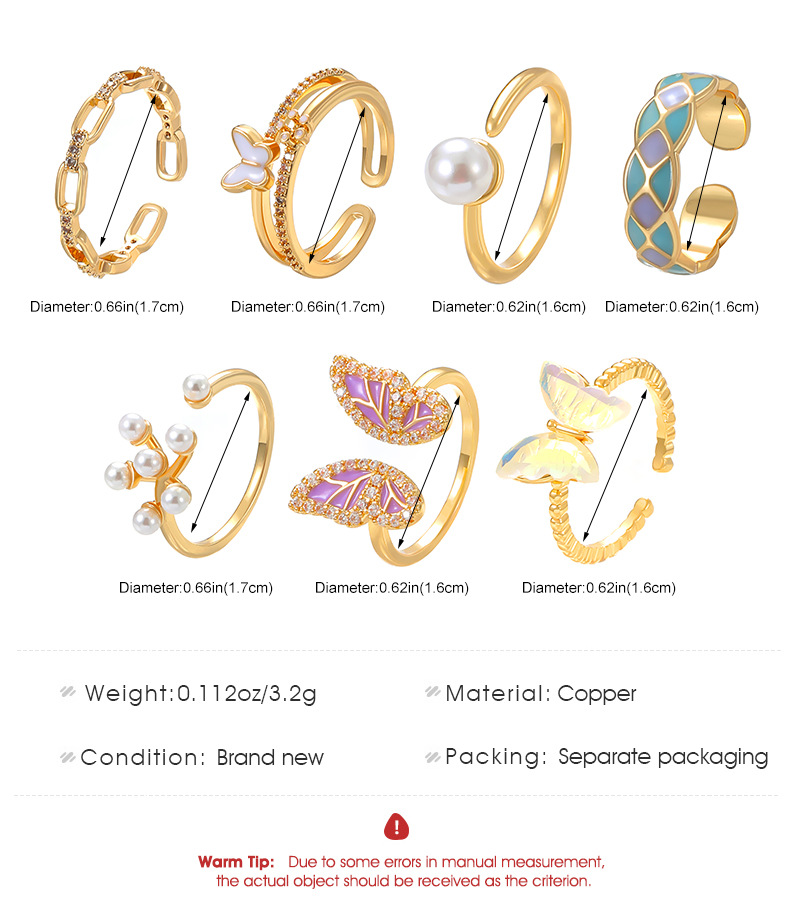 Ig Style Basic Geometric Butterfly Copper Plating Inlay Zircon 14k Gold Plated Open Rings display picture 1