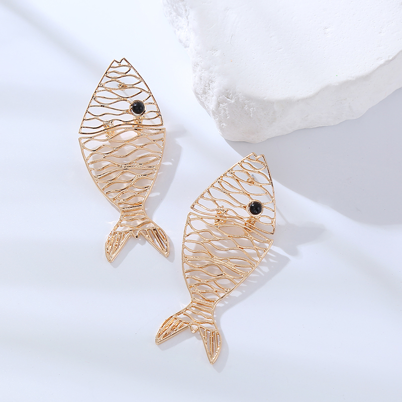 1 Pair Elegant Luxurious Fish Hollow Out Inlay Alloy Artificial Gemstones Ear Studs display picture 6