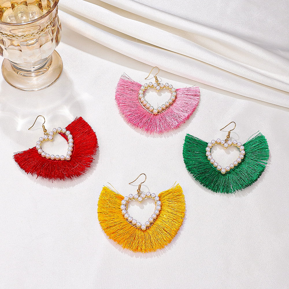 1 Pair Vacation Sector Heart Shape Plating Inlay Alloy Artificial Pearls 14k Gold Plated Drop Earrings display picture 4
