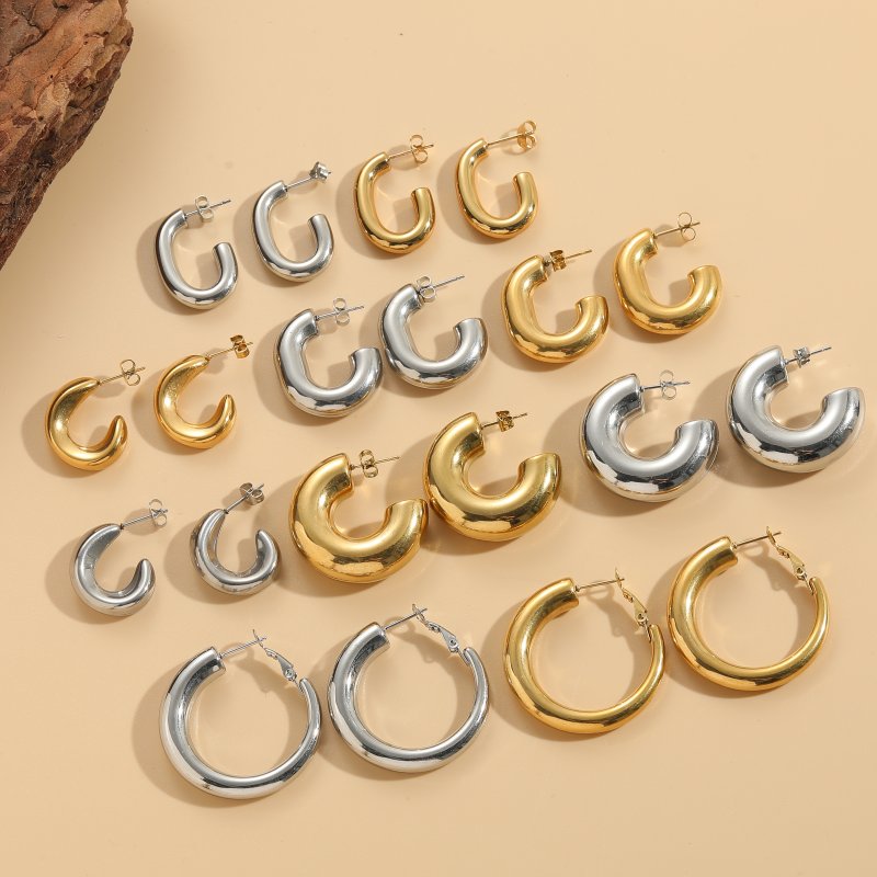 1 Pair Elegant Luxurious Classic Style C Shape Round Solid Color Plating 304 Stainless Steel Earrings display picture 2
