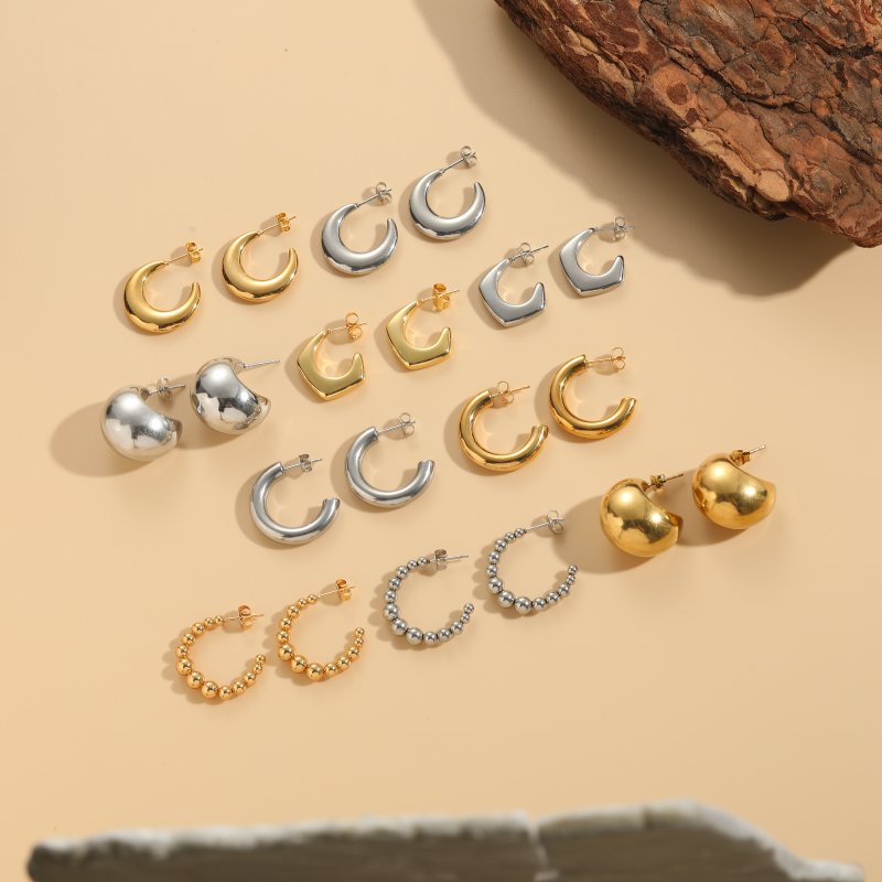 1 Pair Simple Style Classic Style C Shape Plating 304 Stainless Steel Copper Ear Studs display picture 2