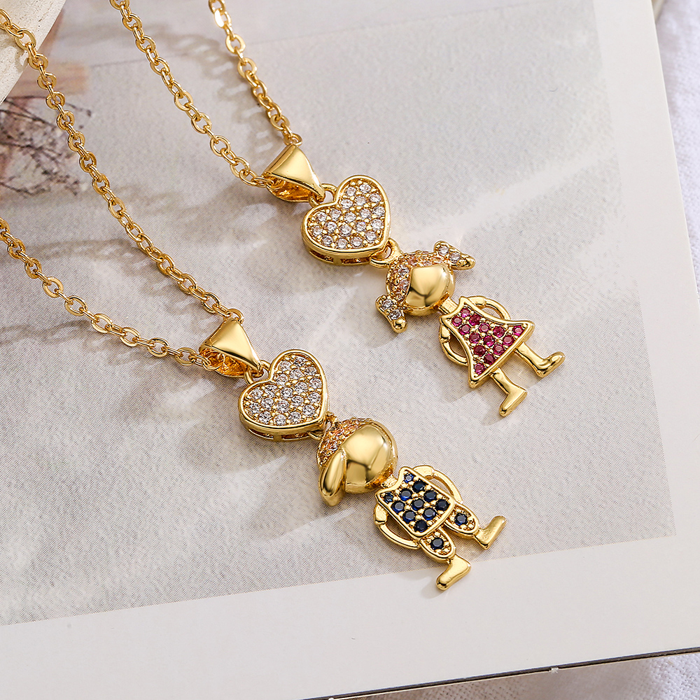 Simple Style Commute Human Heart Shape Copper Plating Inlay Zircon 18k Gold Plated Pendant Necklace display picture 3