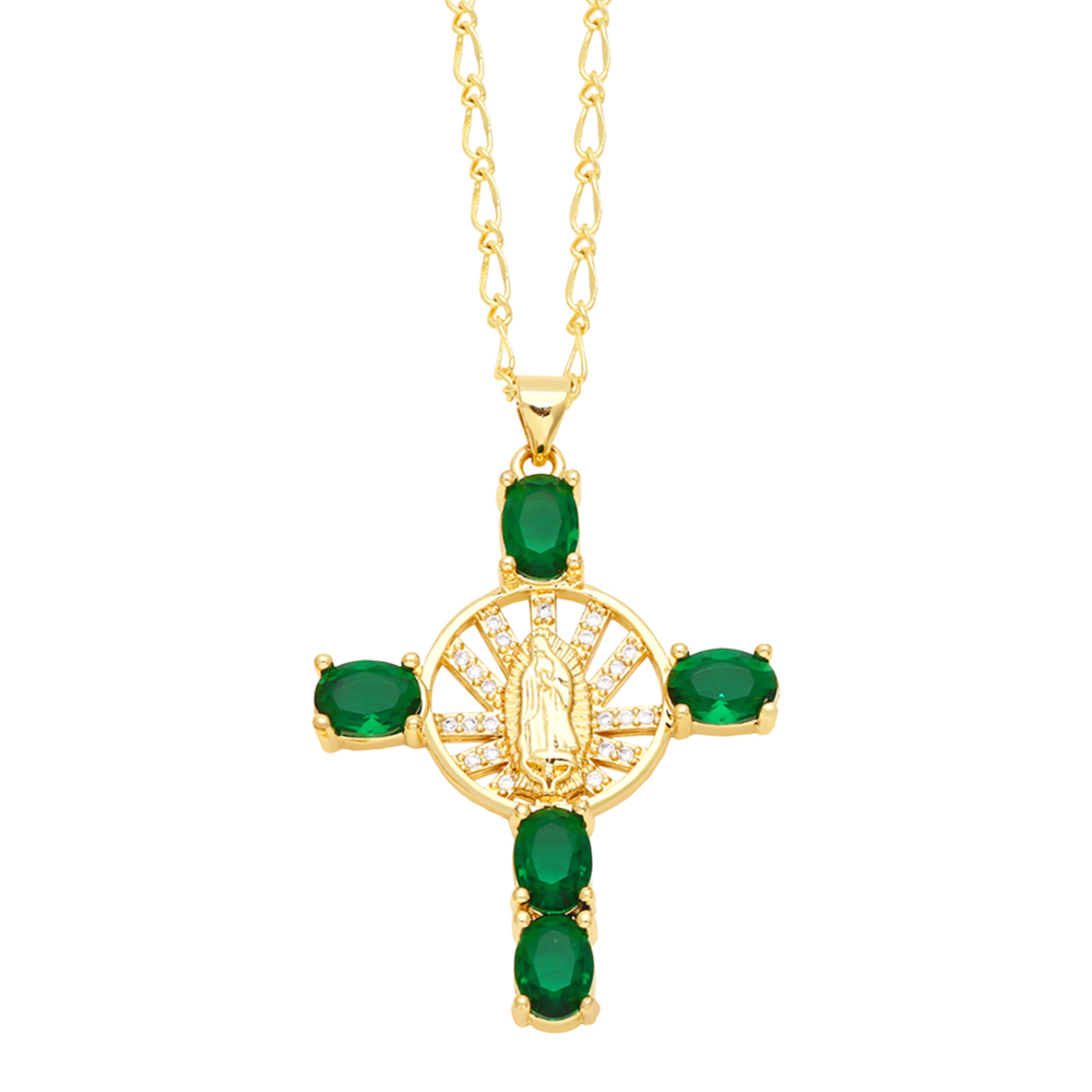 Retro Novelty Cross Virgin Mary Copper Plating Inlay Zircon 18k Gold Plated Pendant Necklace display picture 6