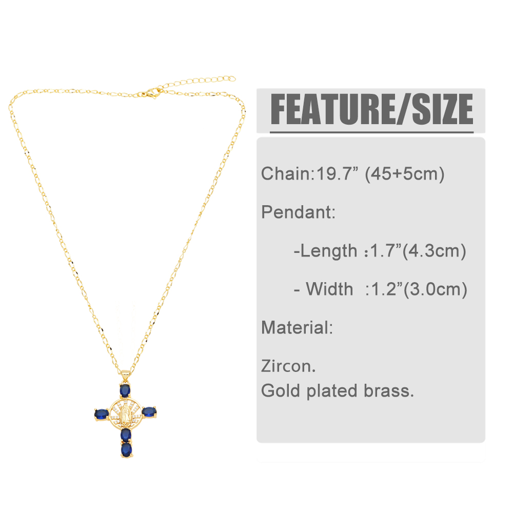 Retro Novelty Cross Virgin Mary Copper Plating Inlay Zircon 18k Gold Plated Pendant Necklace display picture 1