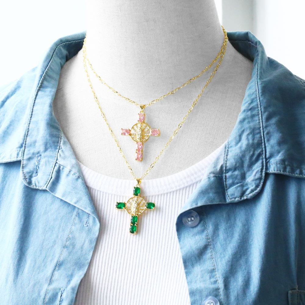 Retro Novelty Cross Virgin Mary Copper Plating Inlay Zircon 18k Gold Plated Pendant Necklace display picture 11