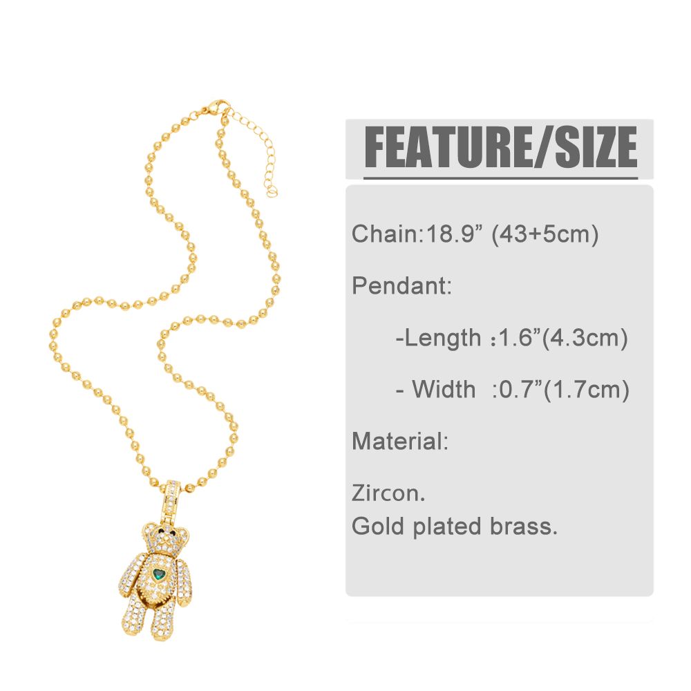 Ig Style Cute Little Bear Heart Shape Stainless Steel Copper Plating Inlay Zircon 18k Gold Plated Pendant Necklace display picture 1