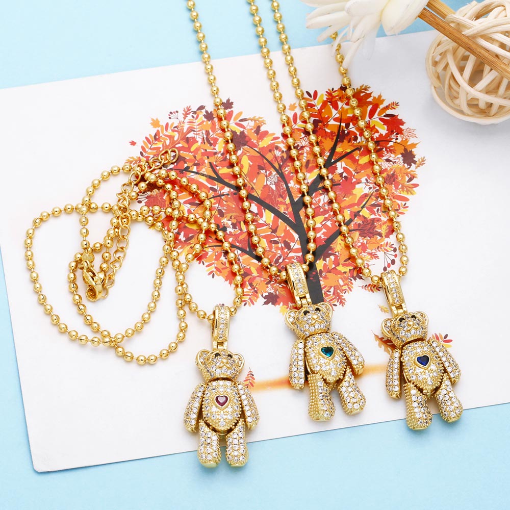 Ig Style Cute Little Bear Heart Shape Stainless Steel Copper Plating Inlay Zircon 18k Gold Plated Pendant Necklace display picture 8
